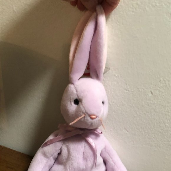 96' VINTAGE TY FLOPPITY BEANIE BABIES B'DAY 5/28/96 SET OF 2 BUNNIES LAVENDER - Picture 4 of 17